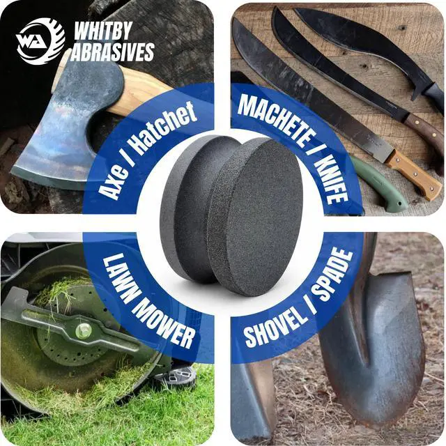 Alt view image 5 of 7 - 4" Dual Grit Axe/Hatchet Silicon Carbide Sharpener Multipurpose Sharpening Stone Grinding Wheel