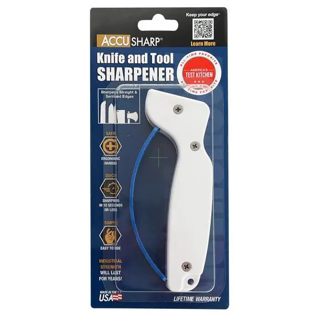 Alt view image 3 of 7 - Knife Sharpener, Ergonomic Comfortable Handle, Compact & Easy to Use, Restore and Hone Straight & Serrated Knives, White