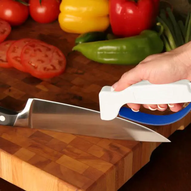 Alt view image 5 of 7 - Knife Sharpener, Ergonomic Comfortable Handle, Compact & Easy to Use, Restore and Hone Straight & Serrated Knives, White