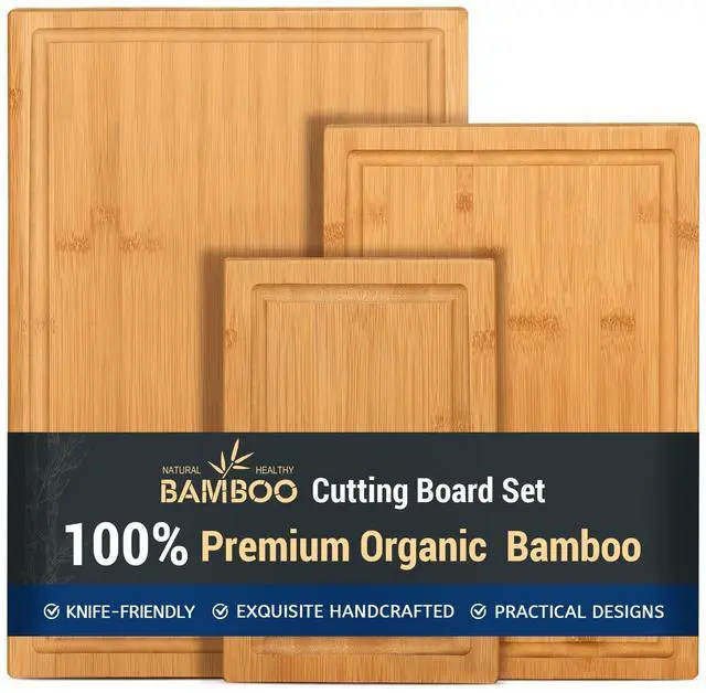Main image of 3-piece Bamboo Cutting Boards for Kitchen, Heavy Duty Bamboo Cutting Board with Juice Groove, Wood Cutting Board Set for Meat, Vegetables