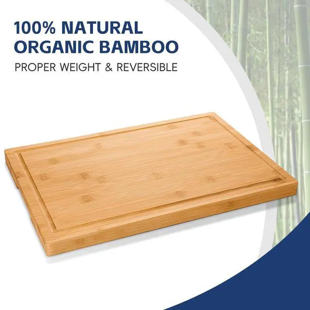 Alt view image 3 of 6 - 3-piece Bamboo Cutting Boards for Kitchen, Heavy Duty Bamboo Cutting Board with Juice Groove, Wood Cutting Board Set for Meat, Vegetables