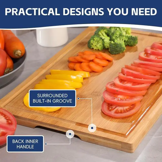 Alt view image 5 of 6 - 3-piece Bamboo Cutting Boards for Kitchen, Heavy Duty Bamboo Cutting Board with Juice Groove, Wood Cutting Board Set for Meat, Vegetables