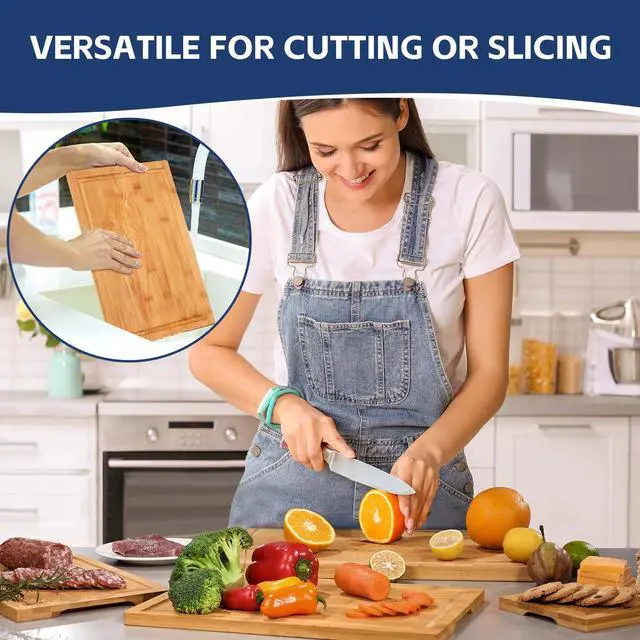 Alt view image 6 of 6 - 3-piece Bamboo Cutting Boards for Kitchen, Heavy Duty Bamboo Cutting Board with Juice Groove, Wood Cutting Board Set for Meat, Vegetables