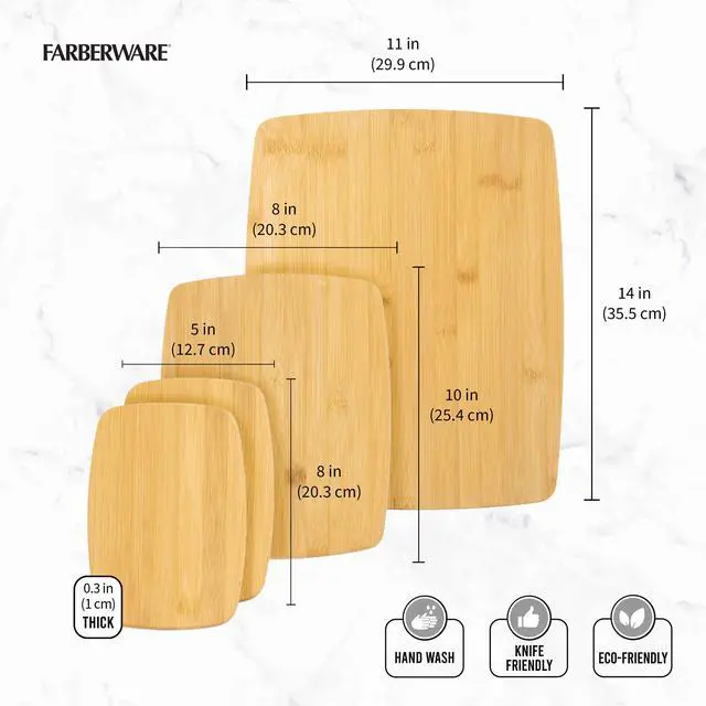 Alt view image 3 of 7 - 4-Piece Bamboo Cutting Board Set - Reversible Boards for Meal Prep, Charcuterie, Cheese and Entertaining, Natural Bamboo Kitchen Essential