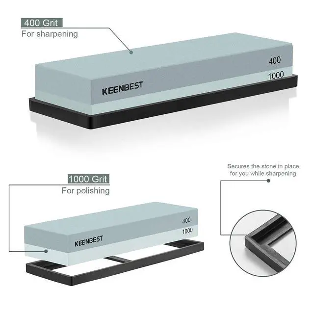 Alt view image 2 of 7 - Actual Grit Premium Material Sharpening Stone 2 Side 400 1000 Whetstone Set Kitchen Knife Sharpener Stone Wet Stones for Sharping Knives Kit with Non-slip Rubber Base