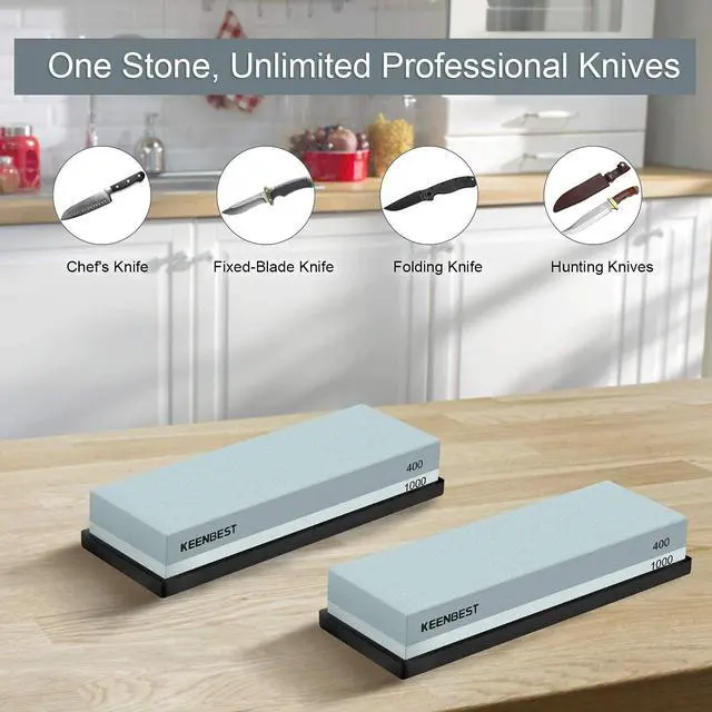 Alt view image 3 of 7 - Actual Grit Premium Material Sharpening Stone 2 Side 400 1000 Whetstone Set Kitchen Knife Sharpener Stone Wet Stones for Sharping Knives Kit with Non-slip Rubber Base