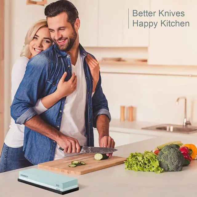 Alt view image 5 of 7 - Actual Grit Premium Material Sharpening Stone 2 Side 400 1000 Whetstone Set Kitchen Knife Sharpener Stone Wet Stones for Sharping Knives Kit with Non-slip Rubber Base