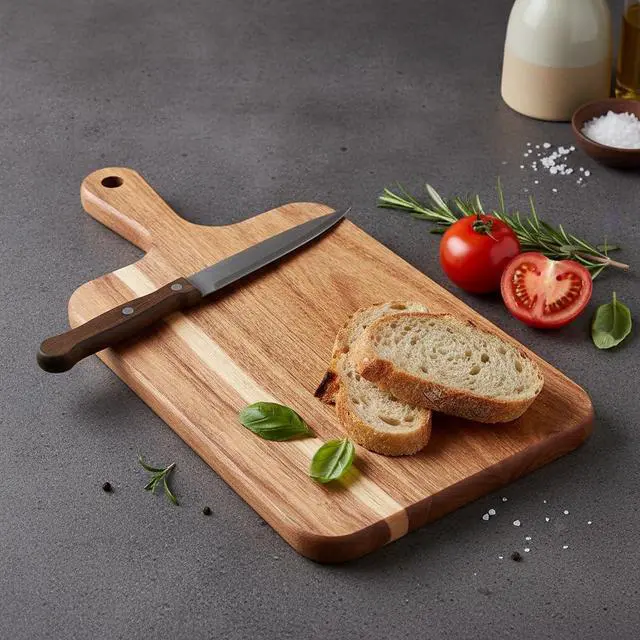 Alt view image 4 of 7 - Acacia Wood Cutting Board with Handle 13.7''X7'', Charcuterie Board, Serving Board for Cheese, Bread, Meat, Vegetables & Fruits, Natural Wooden Chopping Board for Kitchen