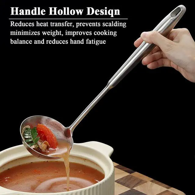 Alt view image 4 of 7 - Stainless Steel Soup Ladle Extra-Deep Large-Capacity Ladle with Long Hollow Handle, Dishwasher Safe, Easy to Clean Ideal for Soup, Stew, Broth & Sauce