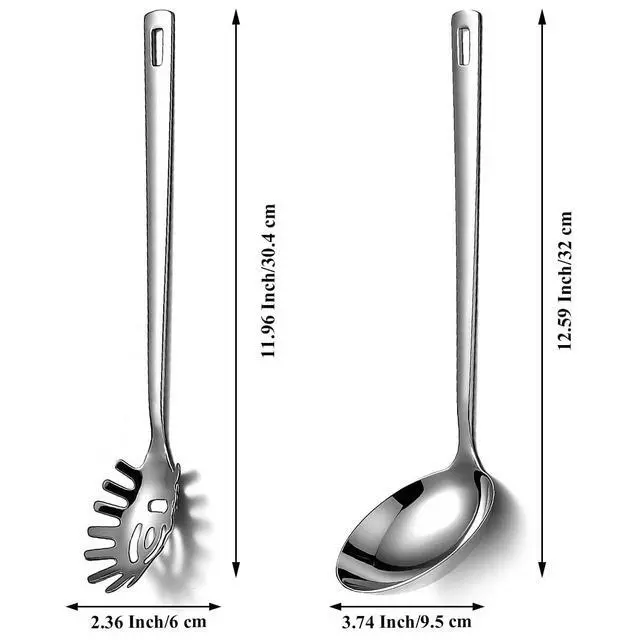 Alt view image 2 of 7 - Kitchen Ladle Spoon and Spaghetti Spoon Set 2 pieces, Pasta Spoon Stainless Steel Kitchen Utensils for Cooking, Stirring, Serving Spaghetti, Soup, Sauce, Dishwasher Safe