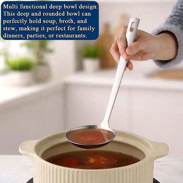 Alt view image 5 of 7 - Kitchen Ladle Spoon and Spaghetti Spoon Set 2 pieces, Pasta Spoon Stainless Steel Kitchen Utensils for Cooking, Stirring, Serving Spaghetti, Soup, Sauce, Dishwasher Safe