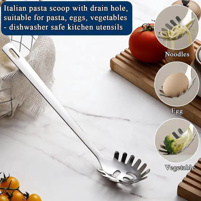 Alt view image 4 of 7 - Kitchen Ladle Spoon and Spaghetti Spoon Set 2 pieces, Pasta Spoon Stainless Steel Kitchen Utensils for Cooking, Stirring, Serving Spaghetti, Soup, Sauce, Dishwasher Safe