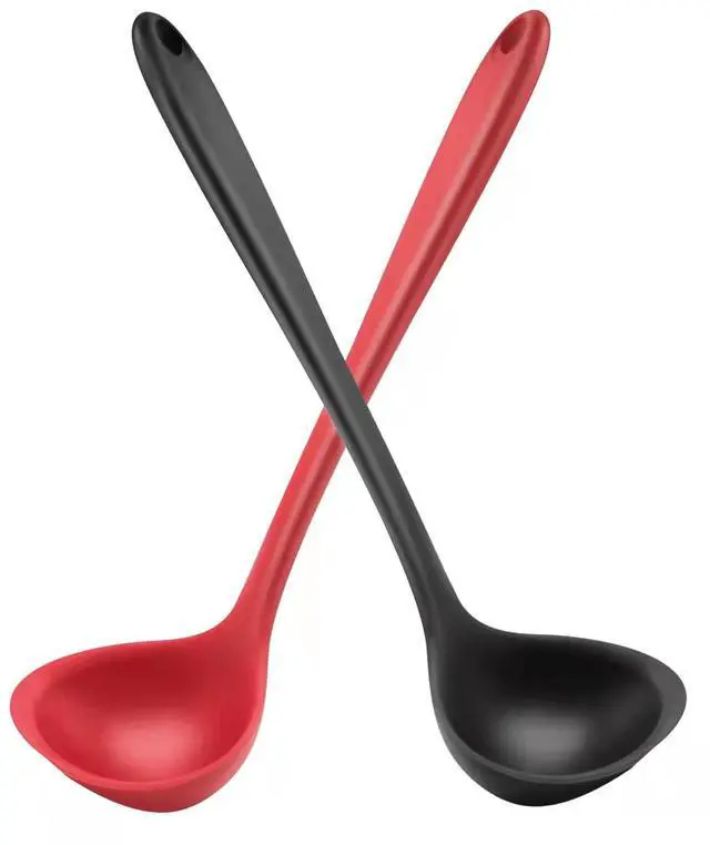 Main image of 12" Silicone Ladle Spoon Set of 2, Long handle soup spoons Seamless & Nonstick, Heat resistant 600 °F Kitchen Soup Ladles for Cooking.