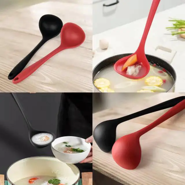Alt view image 3 of 6 - 12" Silicone Ladle Spoon Set of 2, Long handle soup spoons Seamless & Nonstick, Heat resistant 600 °F Kitchen Soup Ladles for Cooking.