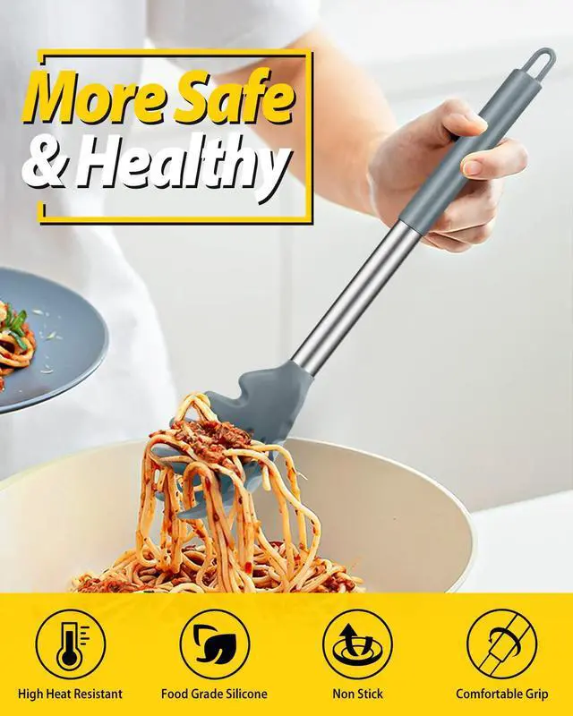 Alt view image 3 of 7 - Silicone Pasta Fork and Ladle Spoon Set, 2 Pack, Gray