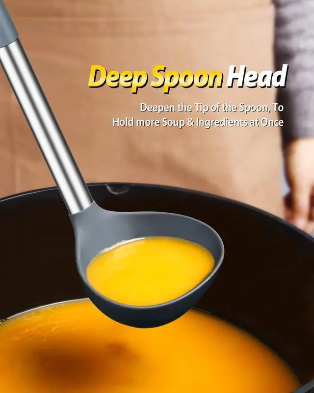 Alt view image 4 of 7 - Silicone Pasta Fork and Ladle Spoon Set, 2 Pack, Gray