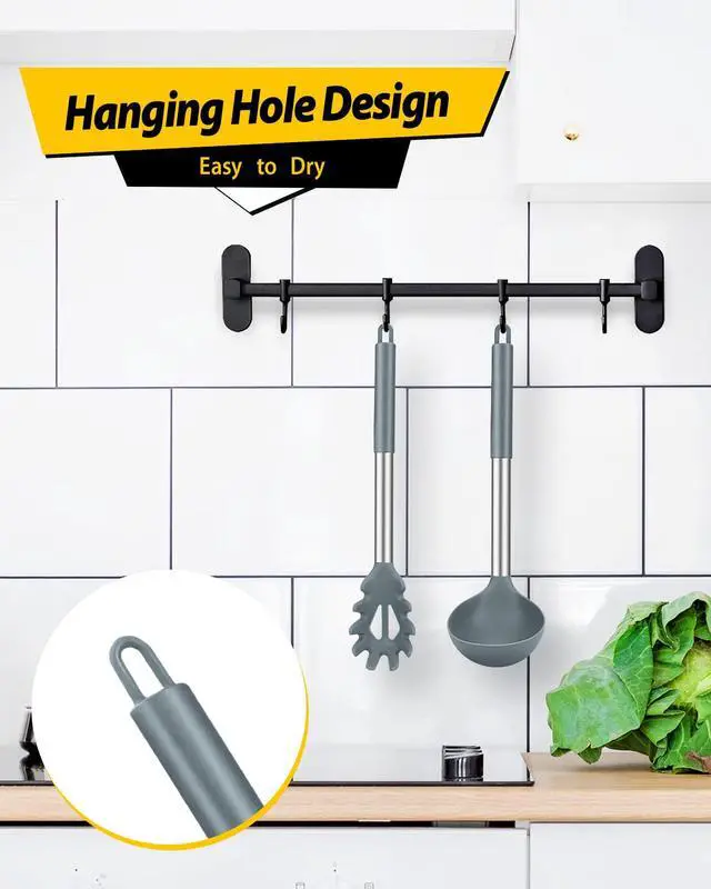 Alt view image 6 of 7 - Silicone Pasta Fork and Ladle Spoon Set, 2 Pack, Gray