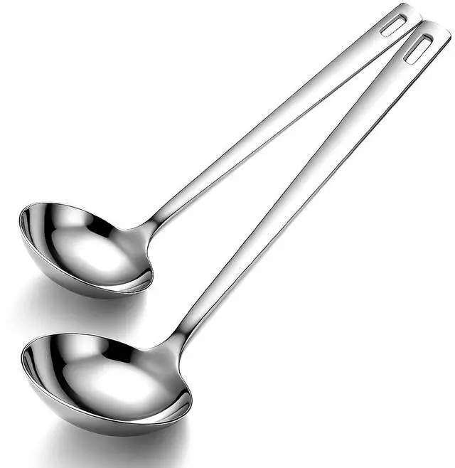 Main image of 2 Piece Soup Ladle Set, 11.8" Large & 9.6" Small Stainless Steel Ladles, One-Piece Ergonomic Cooking Spoons, Dishwasher Safe Heavy Duty Serving Utensils for Home Kitchen Soup Sauce Noodle