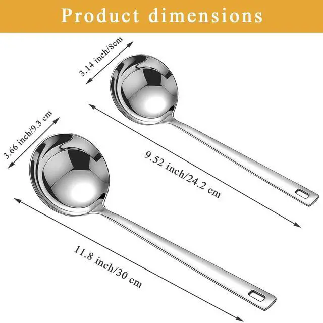 Alt view image 2 of 7 - 2 Piece Soup Ladle Set, 11.8" Large & 9.6" Small Stainless Steel Ladles, One-Piece Ergonomic Cooking Spoons, Dishwasher Safe Heavy Duty Serving Utensils for Home Kitchen Soup Sauce Noodle
