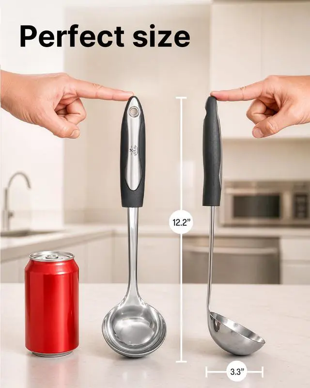 Alt view image 2 of 7 - Premium Soup Ladle - 12" Stainless Steel with Non-Slip Silicone Handle