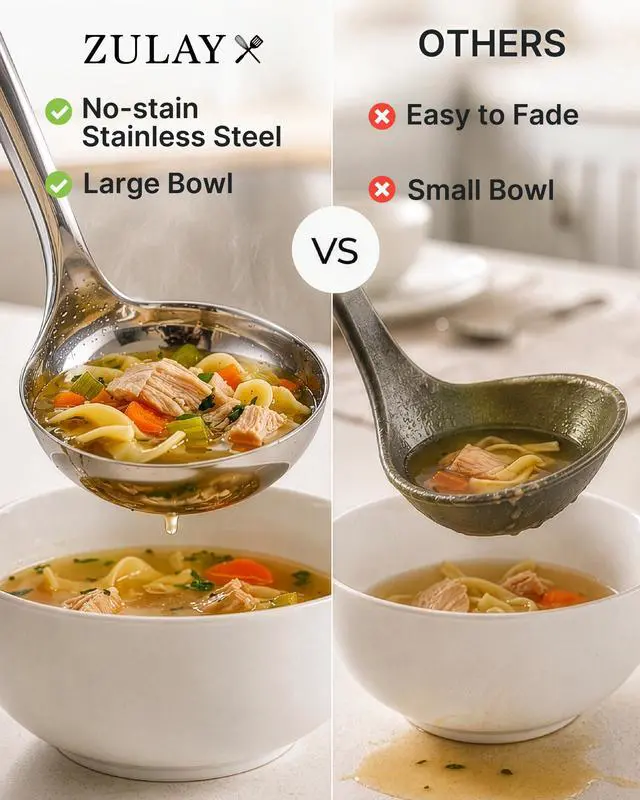 Alt view image 3 of 7 - Premium Soup Ladle - 12" Stainless Steel with Non-Slip Silicone Handle