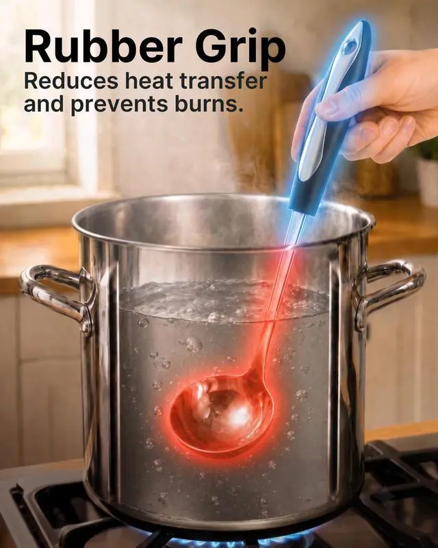 Alt view image 4 of 7 - Premium Soup Ladle - 12" Stainless Steel with Non-Slip Silicone Handle