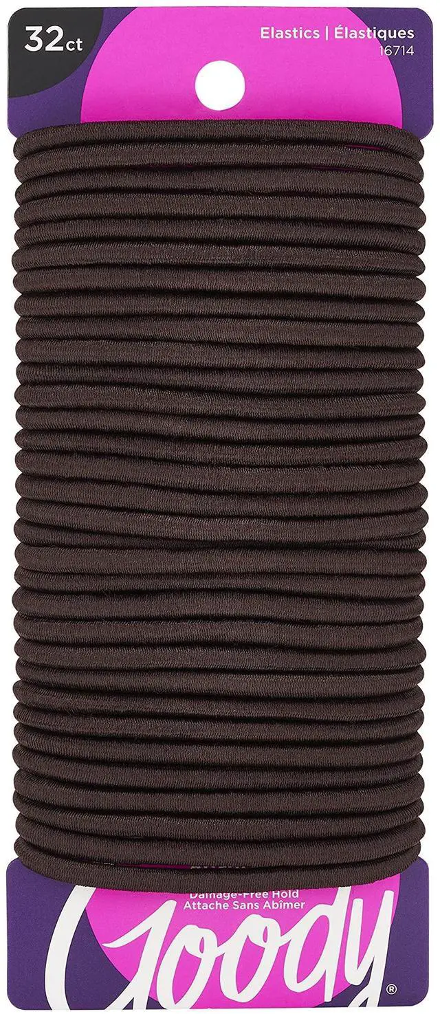 Main image of Ouchless Women's Hair Braided Elastics 4mm for Medium Hair, Brown, 32 Count (Pack of 1)