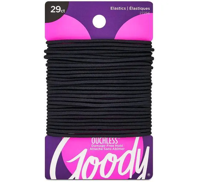 Main image of Ouchless Womens Elastic Hair Tie - 29 Count, Black - 2MM for Fine to Medium Hair - Pain-Free Hair Accessories for Women Perfect for Long Lasting Braids, Ponytails and More