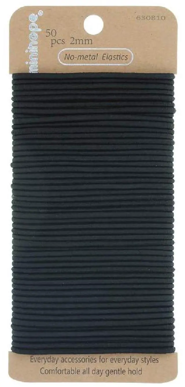 Main image of no-metal girls elastic hair ties, women's black elastics, 2mm Hair elastics 50 Count