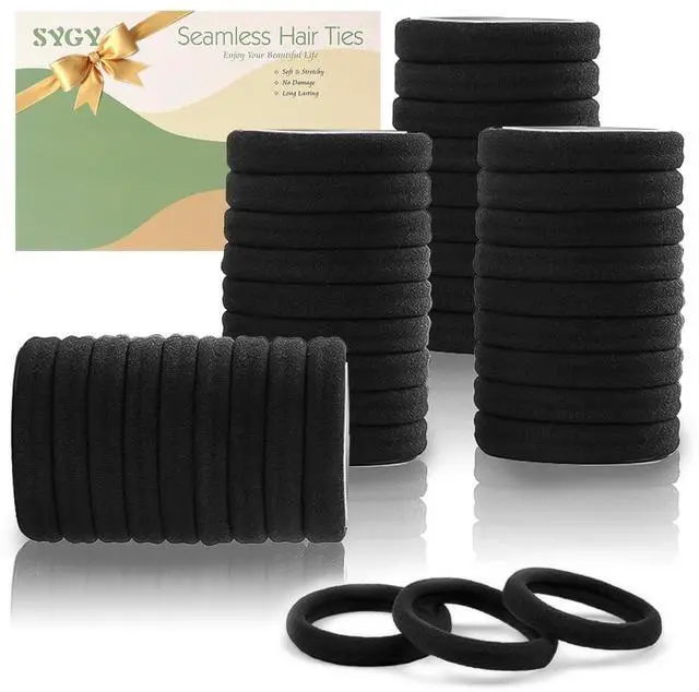 Main image of 100PCS Black Hair Ties for Women, Seamless Cotton Hair Bands No Crease