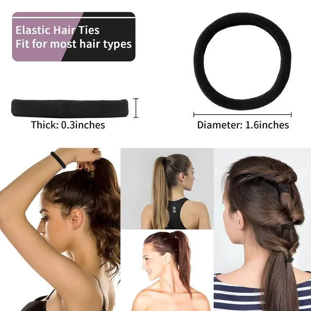Alt view image 2 of 7 - 100PCS Black Hair Ties for Women, Seamless Cotton Hair Bands No Crease