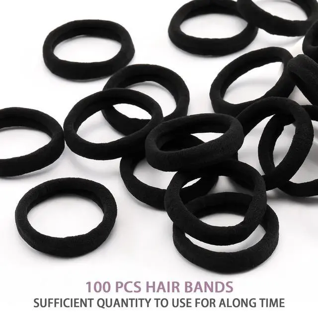 Alt view image 5 of 7 - 100PCS Black Hair Ties for Women, Seamless Cotton Hair Bands No Crease