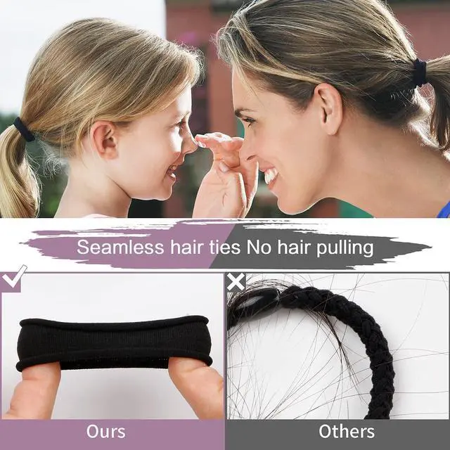 Alt view image 7 of 7 - 100PCS Black Hair Ties for Women, Seamless Cotton Hair Bands No Crease
