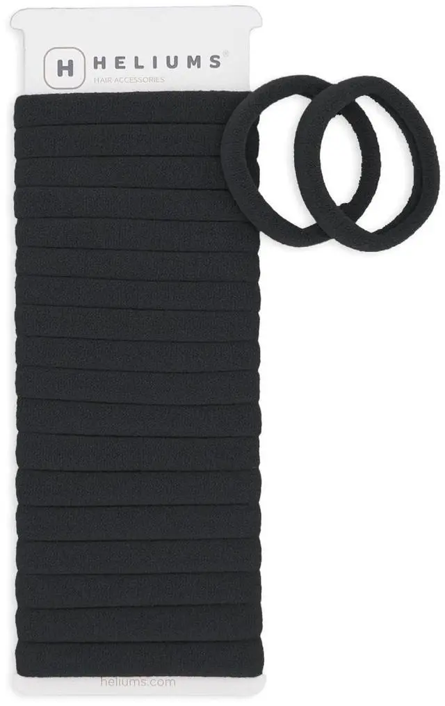 Main image of Soft Hair Ties - No Damage Seamless Nylon Fabric Bands, Stretchy Ponytail Holders for Thin & Thick Hair - Standard 1.5 Inch, Black, 20 Pack