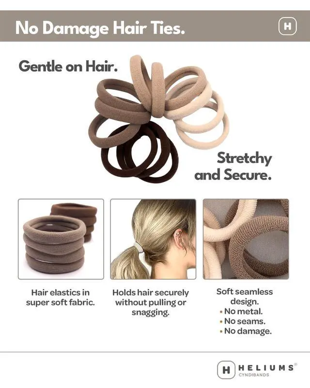 Alt view image 2 of 7 - Soft Hair Ties - No Damage Seamless Nylon Fabric Bands, Stretchy Ponytail Holders for Thin & Thick Hair - Standard 1.5 Inch, Black, 20 Pack