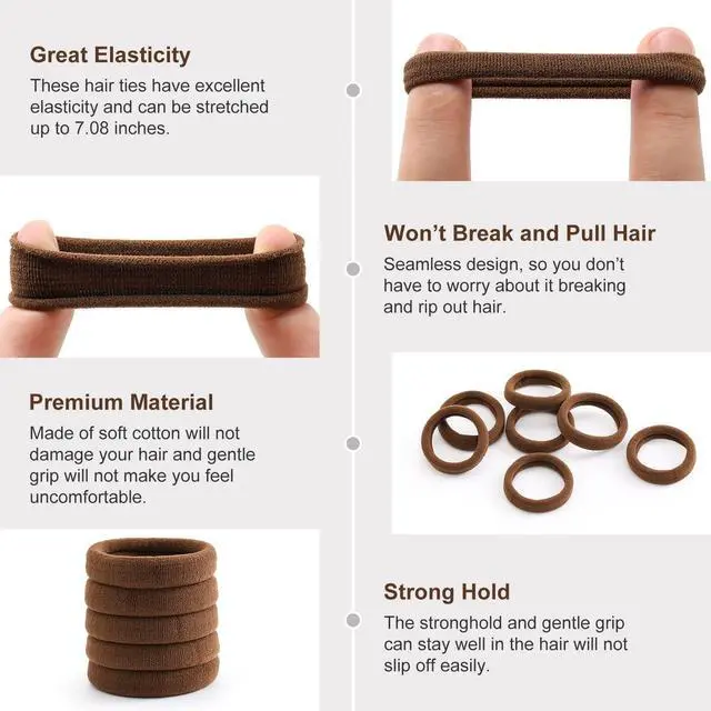 Alt view image 4 of 7 - 100PCS Dark Brown Seamless Elastic Hair Ties No Damage for Women