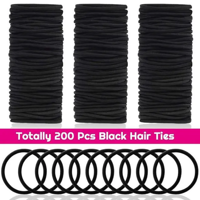 Alt view image 2 of 7 - 200 Pcs Black Elastics Hair Ties Small Bulk Hair Ties Hair Bands (4mm)