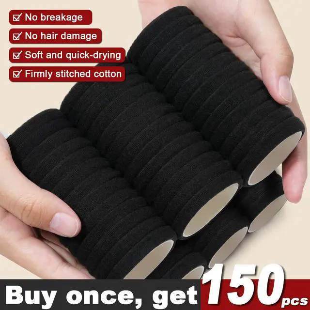 Alt view image 2 of 7 - 150PCS Black Hair Ties for Women, No Damage, Cotton Ponytail Holders