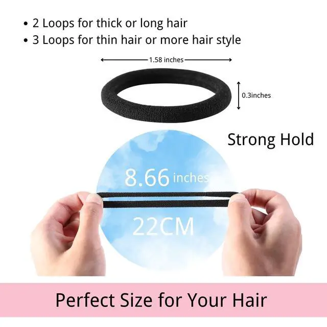 Alt view image 2 of 7 - 120PCS Black Hair Ties for Thick Hair Seamless No Damage Elastic Ponytail Holders, Black Hair Band,Bulk Nylon Hair Elastics for Women