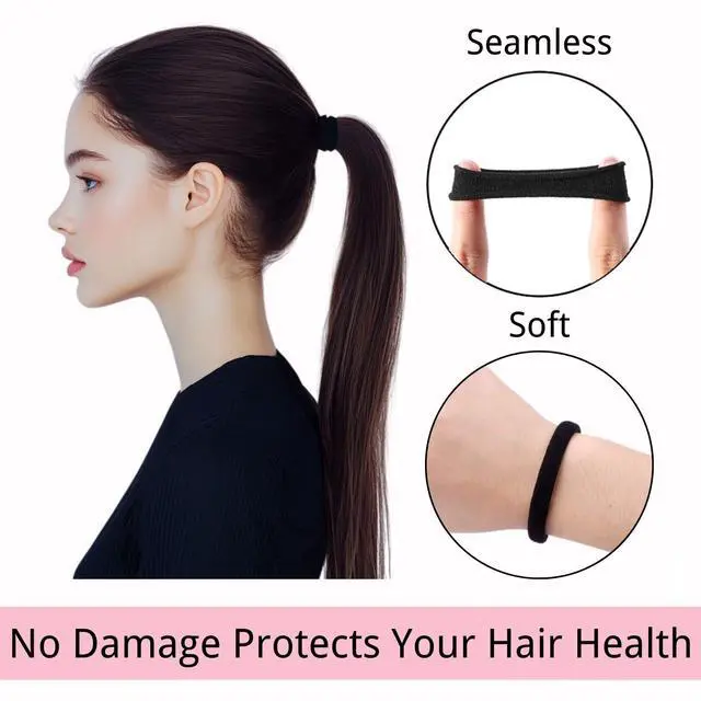 Alt view image 4 of 7 - 120PCS Black Hair Ties for Thick Hair Seamless No Damage Elastic Ponytail Holders, Black Hair Band,Bulk Nylon Hair Elastics for Women