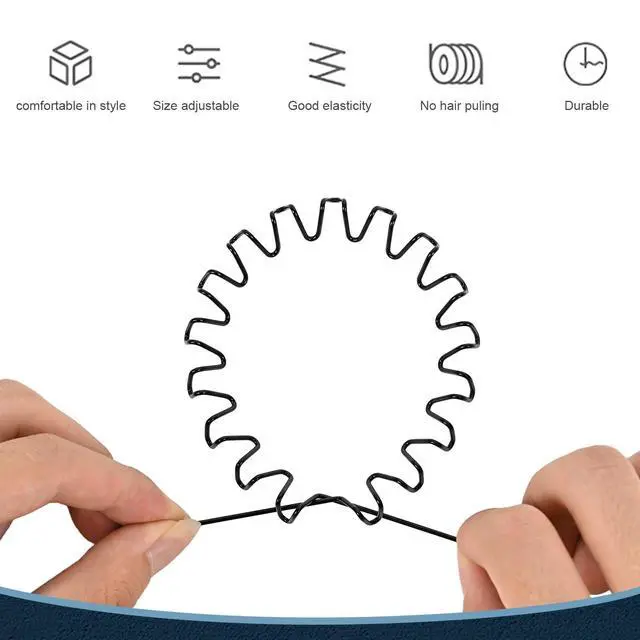 Alt view image 2 of 7 - 2Pcs Metal Head Bands for Women's Hair, Spring Wave Non Slip Mens Head Band, Unisex Black Simple Fashion Hair Bands, Outdoor Sports Hair Hoop