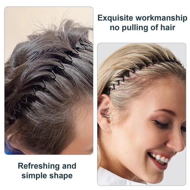 Alt view image 4 of 7 - 2Pcs Metal Head Bands for Women's Hair, Spring Wave Non Slip Mens Head Band, Unisex Black Simple Fashion Hair Bands, Outdoor Sports Hair Hoop