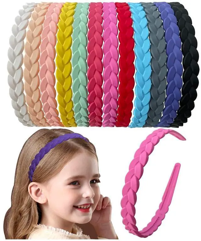 Main image of 12pcs Colorful Headbands for Girls Women Pigtail Hairbands With Teech Plastic Hard Hair Hoops