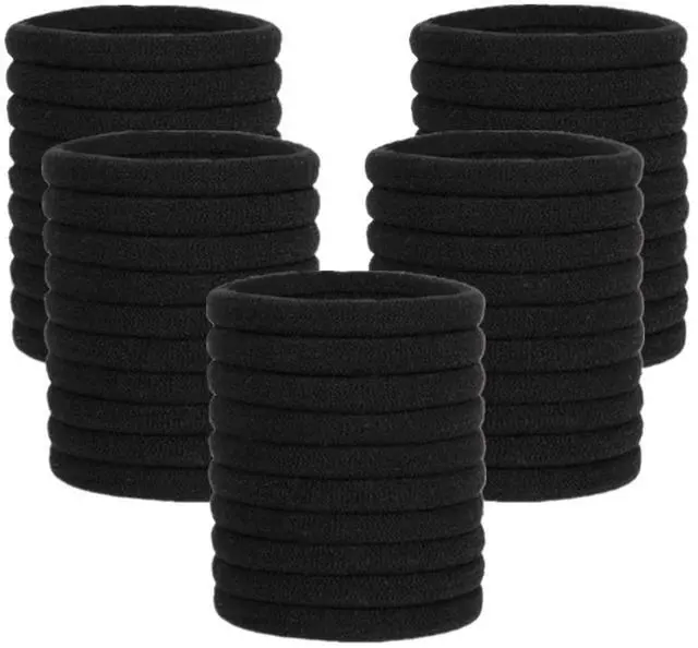 Main image of 100 Pcs Elastic Hair Ties, Thick Seamless Hair Bands No Damage Soft Ponytail Holders Hair Accessories for Girls Women, Black