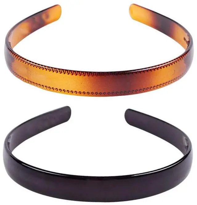 Main image of Set of 2 Simple Fashion Plastic Headband Fine Tooth Hairband Headwear Hair Hoop Hair Acessories for Women's Lady Girls (Black +Brown)