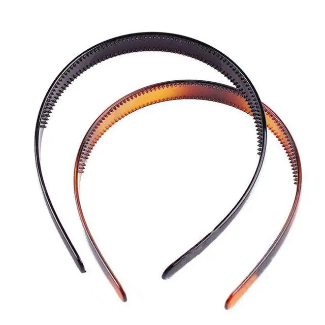 Alt view image 4 of 4 - Set of 2 Simple Fashion Plastic Headband Fine Tooth Hairband Headwear Hair Hoop Hair Acessories for Women's Lady Girls (Black +Brown)
