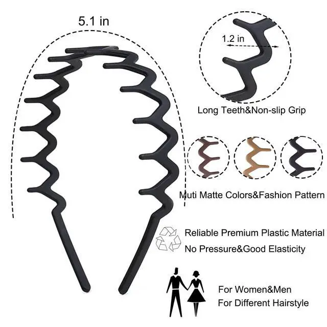 Alt view image 2 of 6 - 6 PCS Zig Zag Headbands Plastic Wavy Hair Head Band Comb with Teeth Hoop Accessories for Women Men Girls, Matte Morandi