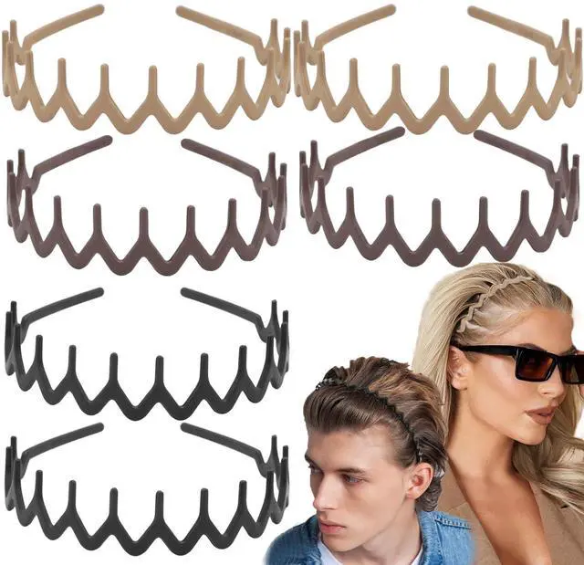 Main image of 6 PCS Zig Zag Headbands Plastic Wavy Hair Head Band Comb with Teeth Hoop Accessories for Women Men Girls, Matte Morandi