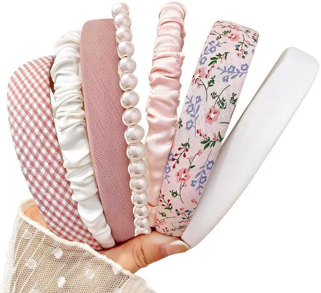 Main image of Headbands for Women Girls, 7pc Set - Non Slip Floral Padded Headbands Cute Pearl Headband for Girls Vintage Wide Headband