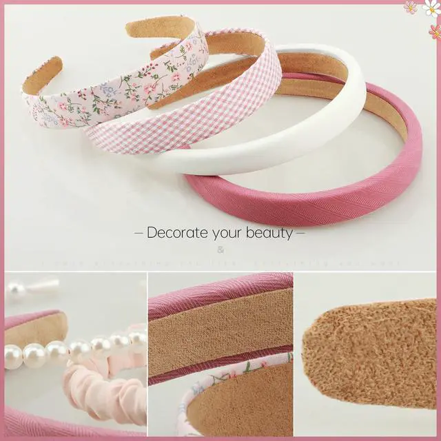 Alt view image 3 of 7 - Headbands for Women Girls, 7pc Set - Non Slip Floral Padded Headbands Cute Pearl Headband for Girls Vintage Wide Headband